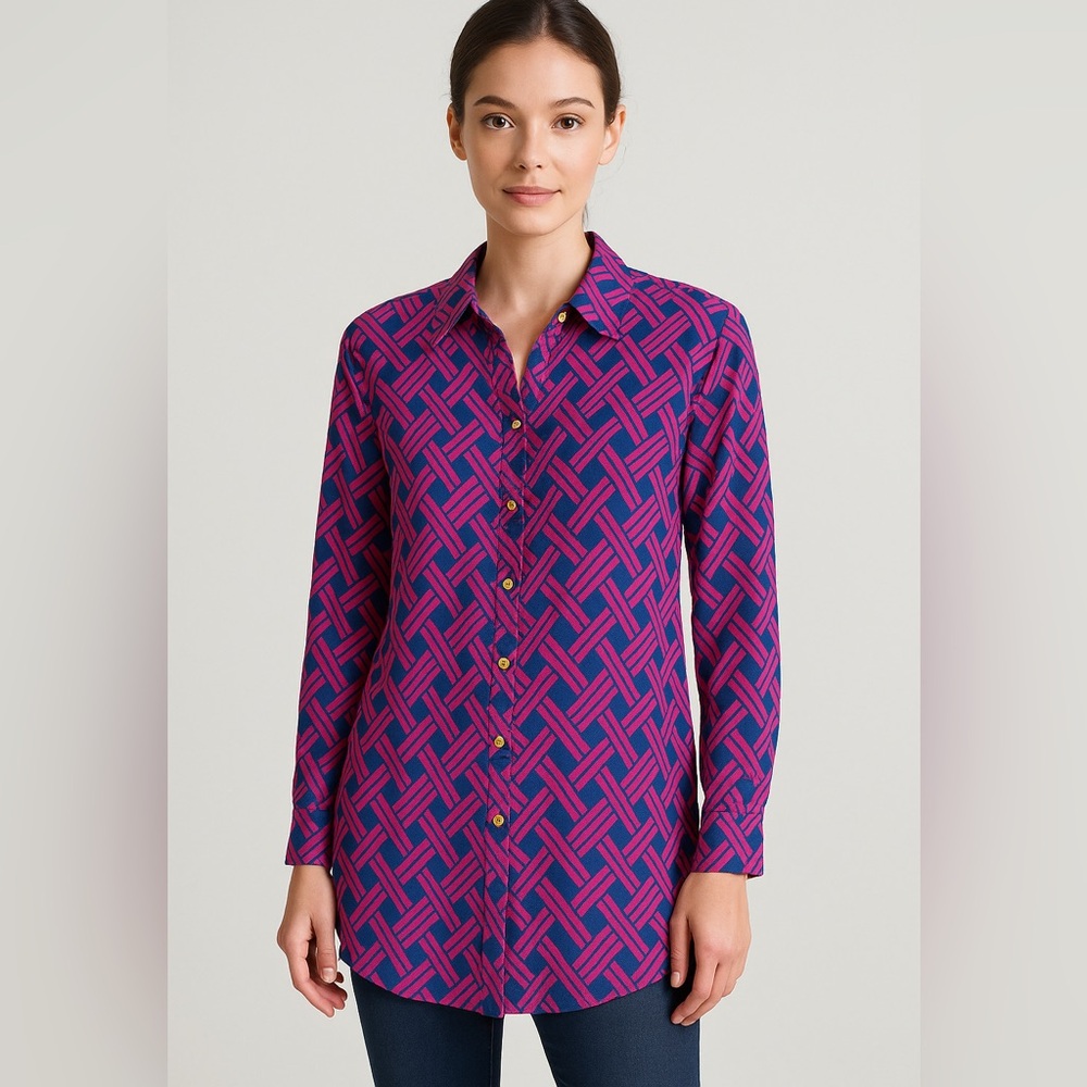 Lauren Gold 100% Silk Tunic Dress or Shirt XS Gold-Tone Buttons, 37”Length - NWT